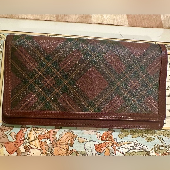 Vintage Ralph Lauren Polo Tartan Blackwatch Plaid Continental Leather Wallet - Picture 1 of 4